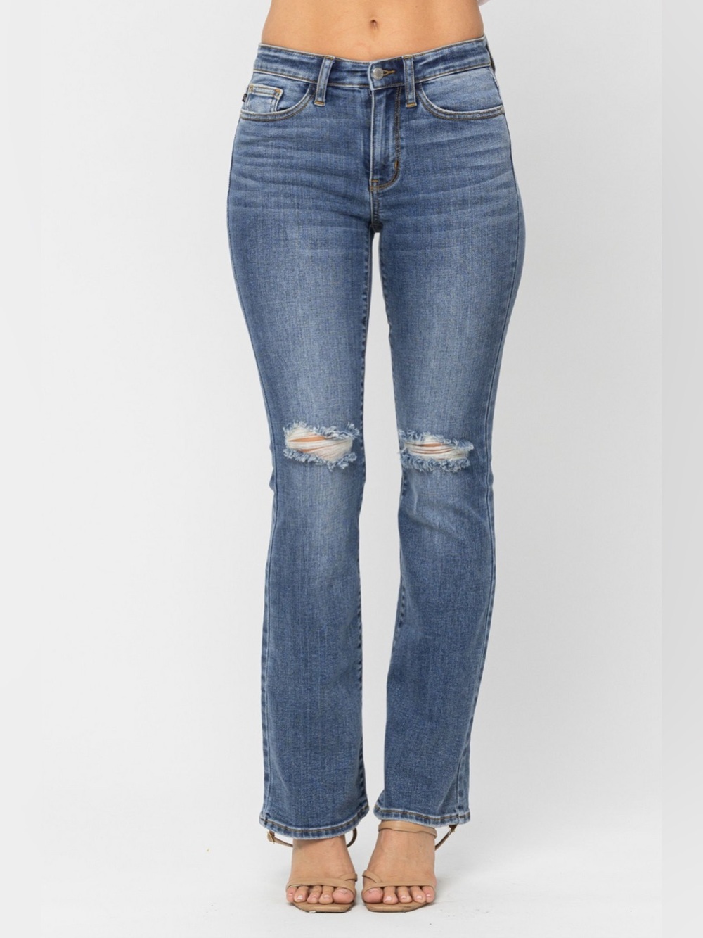 Judy Blue High Rise, Knee Destroyed,  Bootcut Jeans - Medium Wash - Sz 13/31